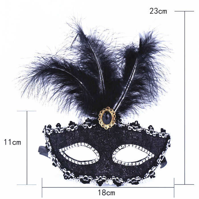 Wholesale Mask Plastic Halloween Ball Feather Diamond Lace Half Face Eye Mask MOQ≥2 JDC-FM-Aoshun006