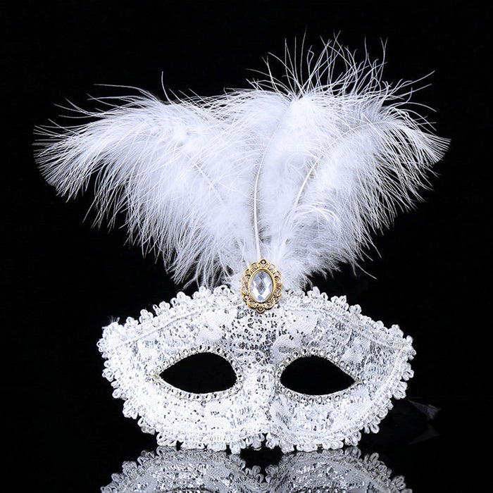 Wholesale Mask Plastic Halloween Ball Feather Diamond Lace Half Face Eye Mask MOQ≥2 JDC-FM-Aoshun006