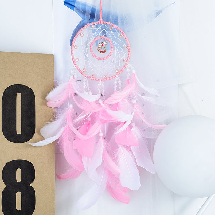 Wholesale Dreamcatcher Feather Hoop Plastic Pink Pegasus MOQ≥2 JDC-DC-MGu065