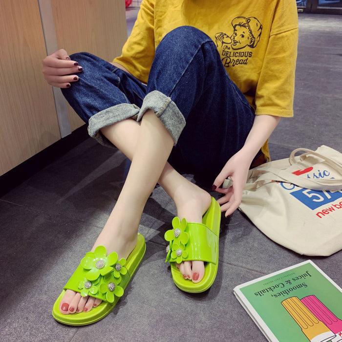 Wholesale summer flower rhinestone slippers women outer wear non-slip JDC-SP-Xuanyang004