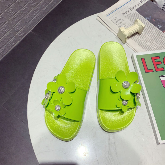Wholesale summer flower rhinestone slippers women outer wear non-slip JDC-SP-Xuanyang004