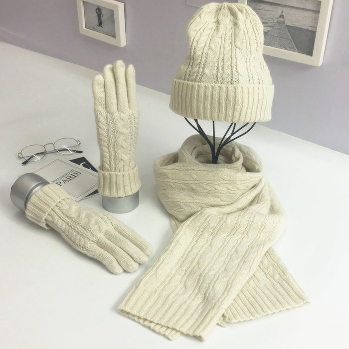 Wholesale Hat Acrylic Classic Twist Warm Scarf Gloves 3 Piece Sets MOQ≥2sets JDC-FH-Xued001