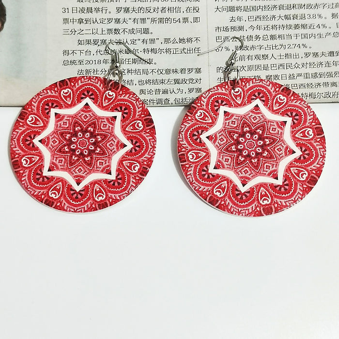 Wholesale Exaggerated Geometric Circle Print Wood Earrings JDC-ES-AnX020