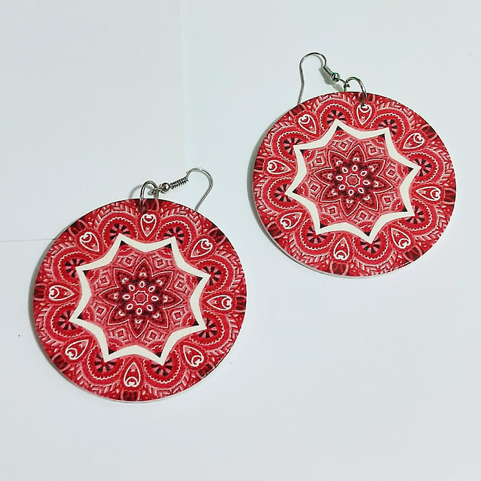 Wholesale Exaggerated Geometric Circle Print Wood Earrings JDC-ES-AnX020