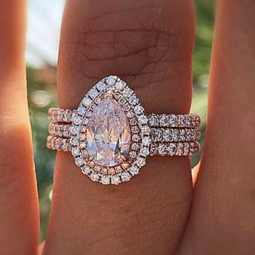 Jewelry WholesaleWholesale Pink Crystal Drop Shaped Zircon Alloy Ring JDC-RS-Sanj045 Rings 三杰 %variant_option1% %variant_option2% %variant_option3%  Factory Price JoyasDeChina Joyas De China