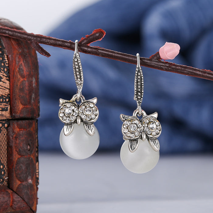 Wholesale Vintage Ethnic Diamond Diamond Opal Owl Earrings JDC-ES-YYDX009