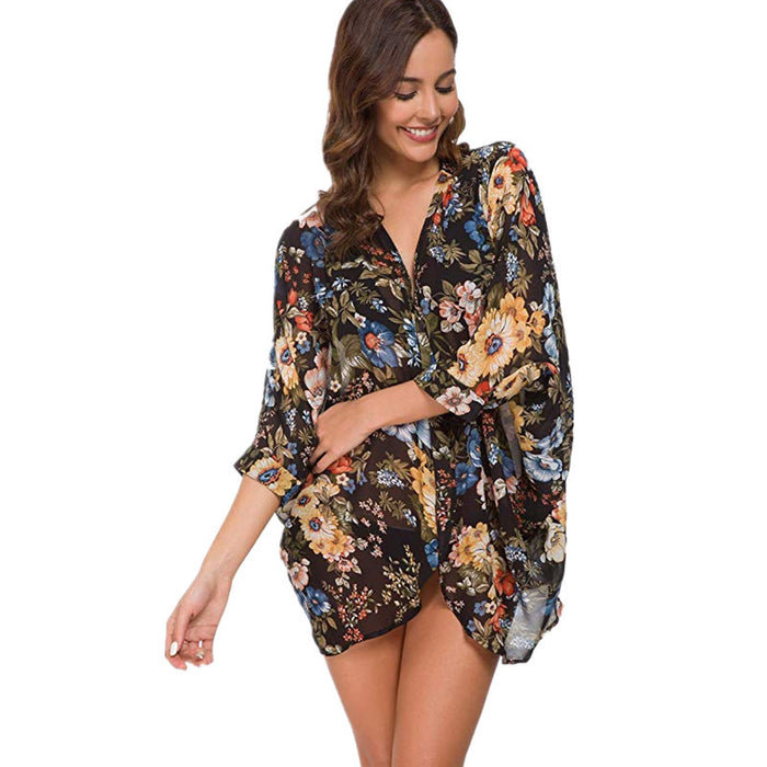 Wholesale plus size women's loose sexy beach blouse sun protection clothing JDC-SD-Amwe002