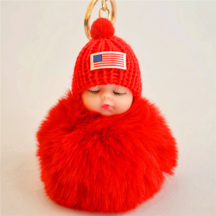 Wholesale American Flag Cute Sleeping Doll Hairball Pom Pom Keychain MOQ≥2 JDC-KC-ZuoL001