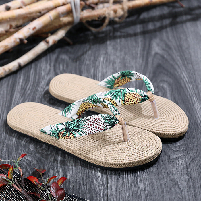Wholesale Imitation Straw Sandals Outer Wear Flip-Flops Flat Beach Flat Heel Clip-On Women Slippers JDC-SD-SWB003