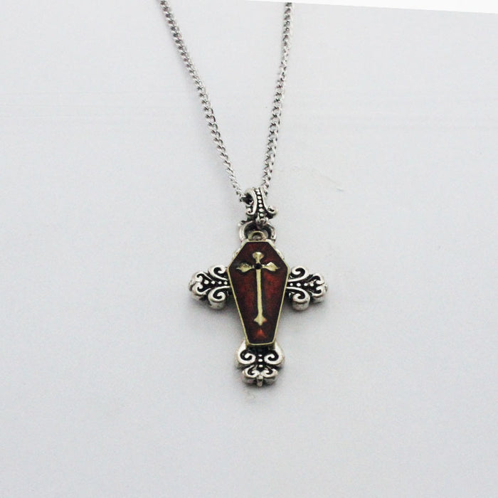 Wholesale Necklaces Alloy Baked Silver Cross Red Drip Oil JDC-NE-YYFF001
