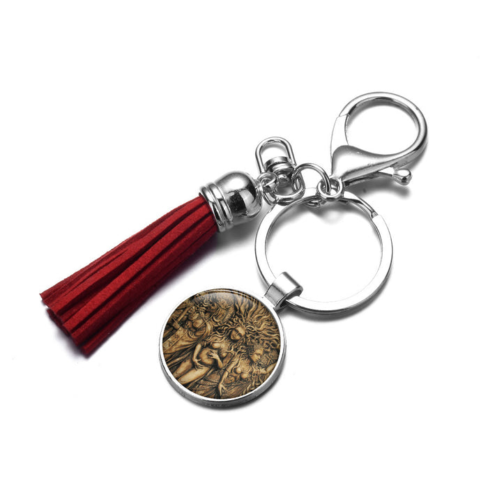 Wholesale Keychains For Backpacks glass keychain moon goddess time gem tassel MOQ≥12 JDC-KC-SongX030