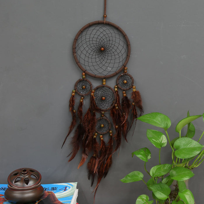 Wholesale Dreamcatcher Fumigated Feather Colorful Thread Wooden Beads Handmade JDC-DC-YXuan016