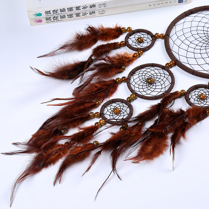 Wholesale Dreamcatcher Fumigated Feather Colorful Thread Wooden Beads Handmade JDC-DC-YXuan016