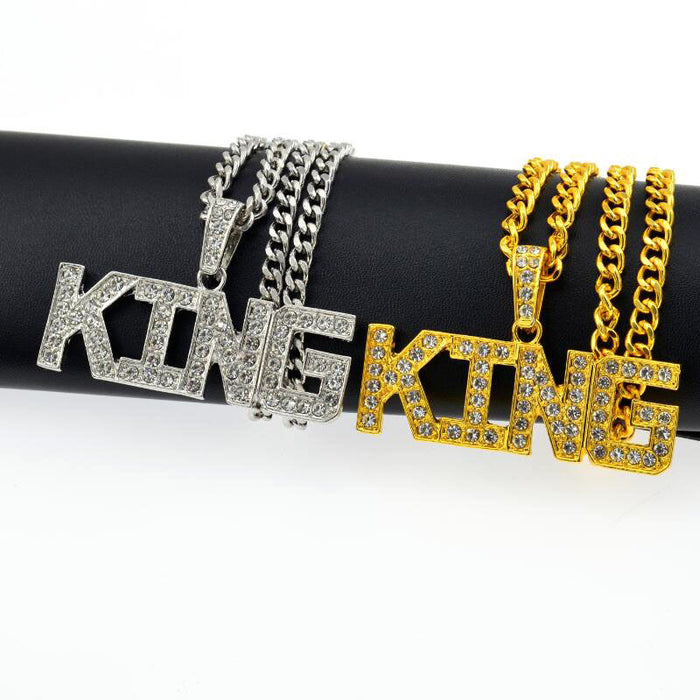 Wholesale hip hop pendant European and American fashion trend men's KING letter necklace JDC-NE-LvXin003
