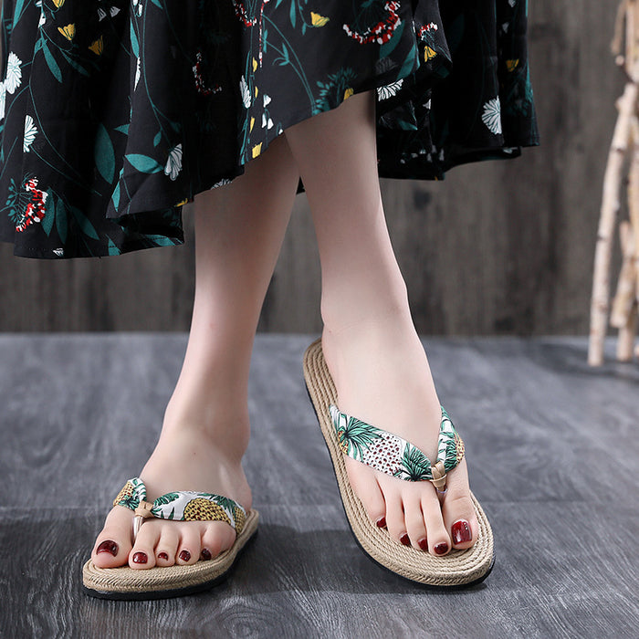 Wholesale Imitation Straw Sandals Outer Wear Flip-Flops Flat Beach Flat Heel Clip-On Women Slippers JDC-SD-SWB003