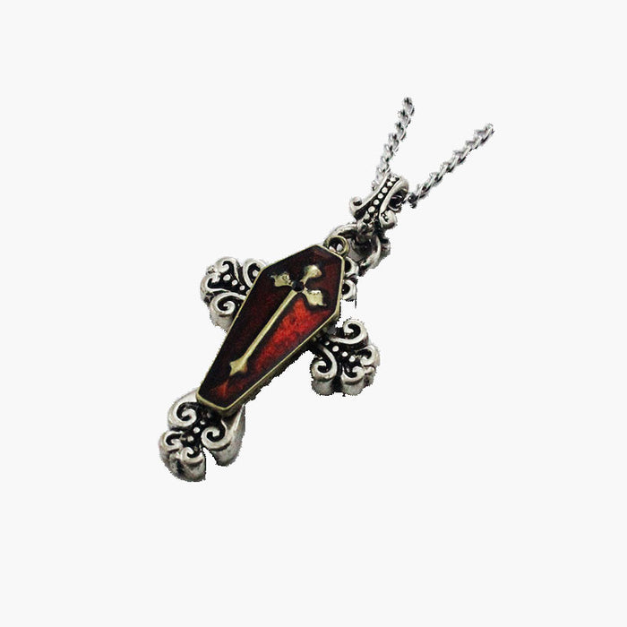 Wholesale Necklaces Alloy Baked Silver Cross Red Drip Oil JDC-NE-YYFF001