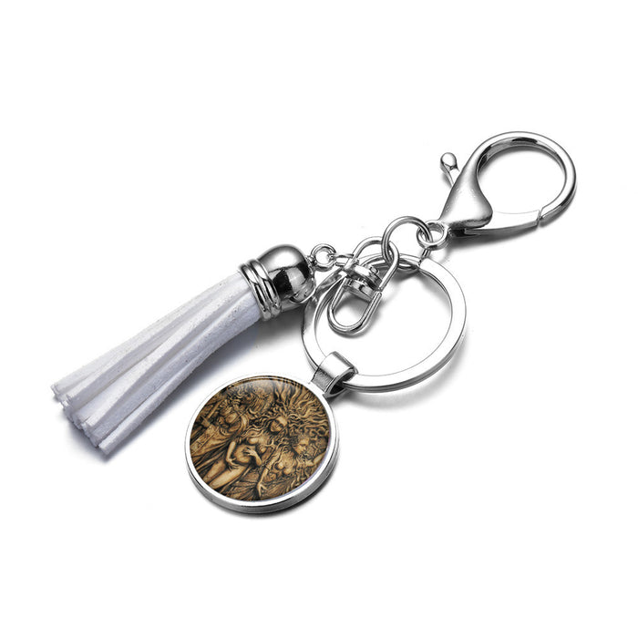 Wholesale Keychains For Backpacks glass keychain moon goddess time gem tassel MOQ≥12 JDC-KC-SongX030