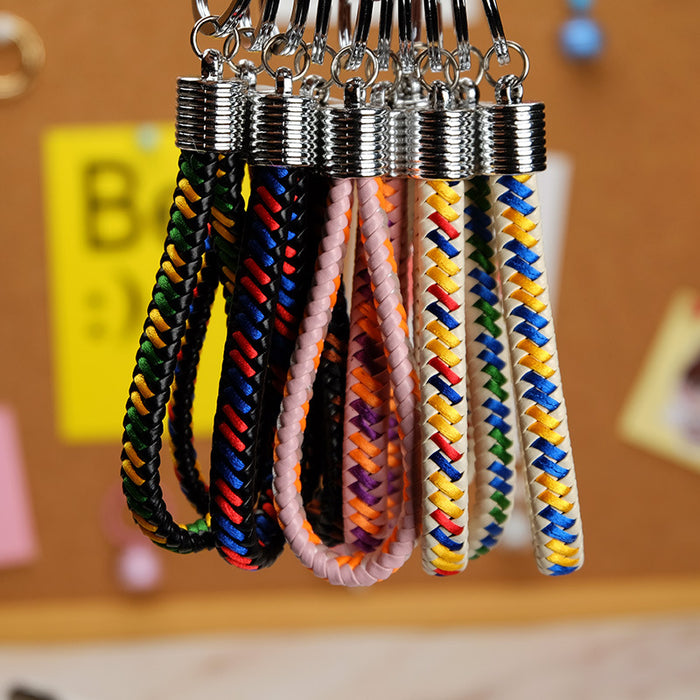Wholesale Keychain Metal Color Hand Woven Flat Leather Rope Pendant MOQ≥2 JDC-KC-QMou020