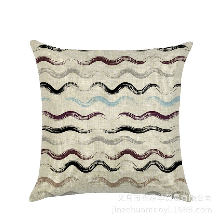 Wholesale Line Printed Linen Throw Pillowcases JDC-PW-Jinze018