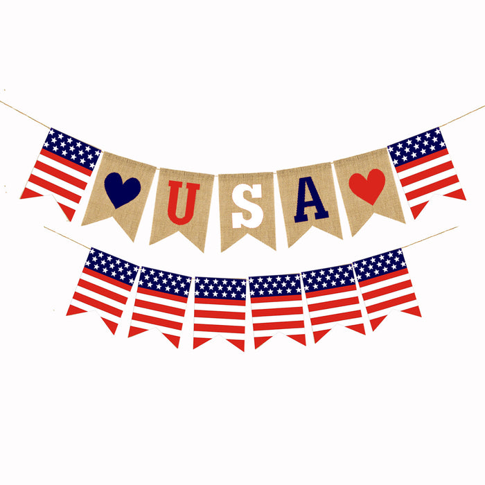 Wholesale 4th of July American National Day Party Pull Flower Flags Independence Day Burlap Swallowtail Flags MOQ≥10 JDC-OS-Daifei001