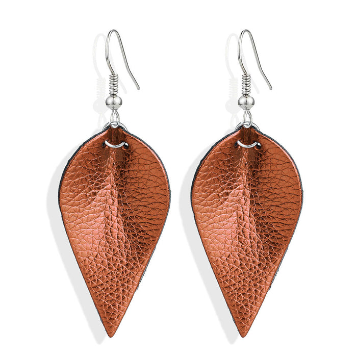 Wholesale double sided pu leather leaf leather earrings MOQ≥2 JDC-ES-Zhongn003