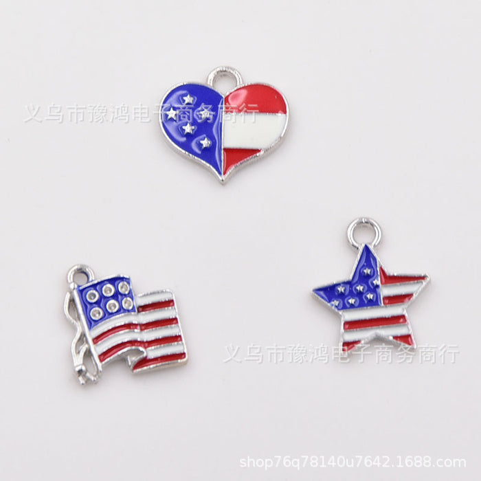 En gros 4 juillet Heart Heart Pentagram Independence Day Flag Diy Custom Keychain JDC-KC-YUH001