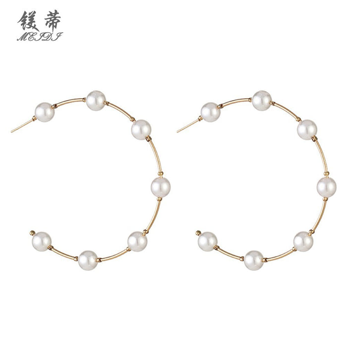 Pendientes de perlas al por mayor PERLATIVO Pearl Pendientes de aro grande JDC-ES-Qiandi010