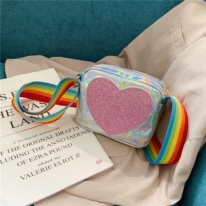 Wholesale Children's Bag Laser Patent Leather Sequin Small Square Bag Rainbow Wide Shoulder JDC-SD-Xinda007