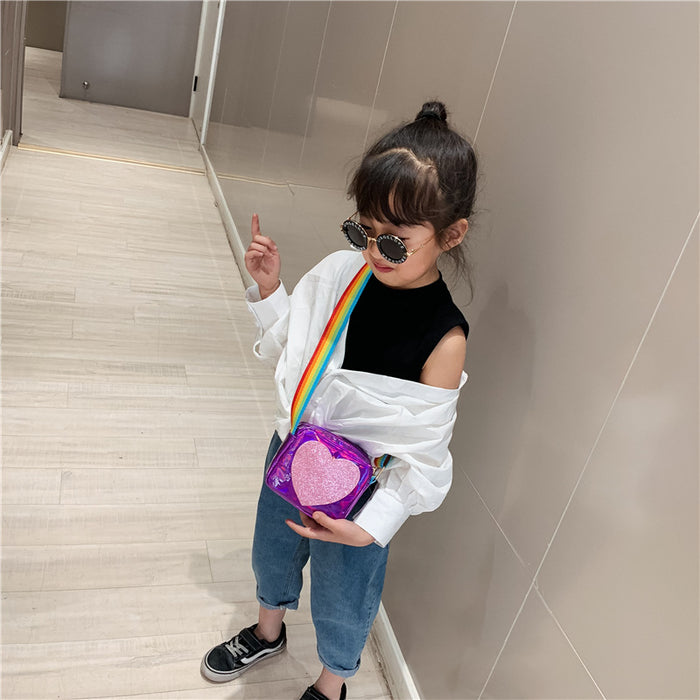 Wholesale Children's Bag Laser Patent Leather Sequin Small Square Bag Rainbow Wide Shoulder JDC-SD-Xinda007
