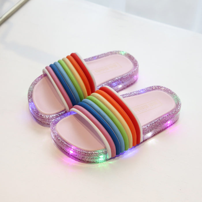En gros d'été Nouveau LED Flash Jelly Rainbow Flip Flop Sandals JDC-SP-XINZ001