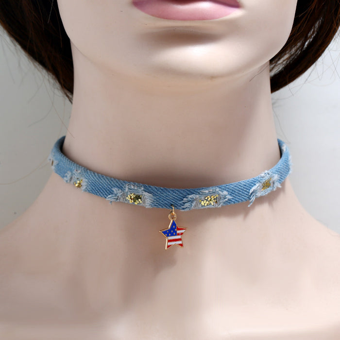 Al por mayor 4 de julio Art Aley Collar Collar de mezclilla Denim Flagal Día de independencia JDC-Ne-ZL007
