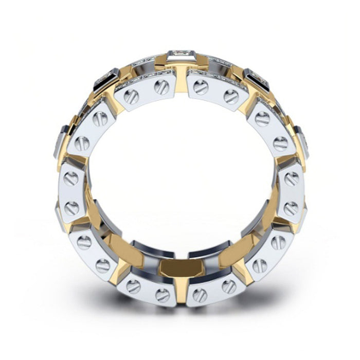 Wholesale Full Diamond 925 Silver Plated 14k Gold Alloy Ring JDC-RS-Sanj047