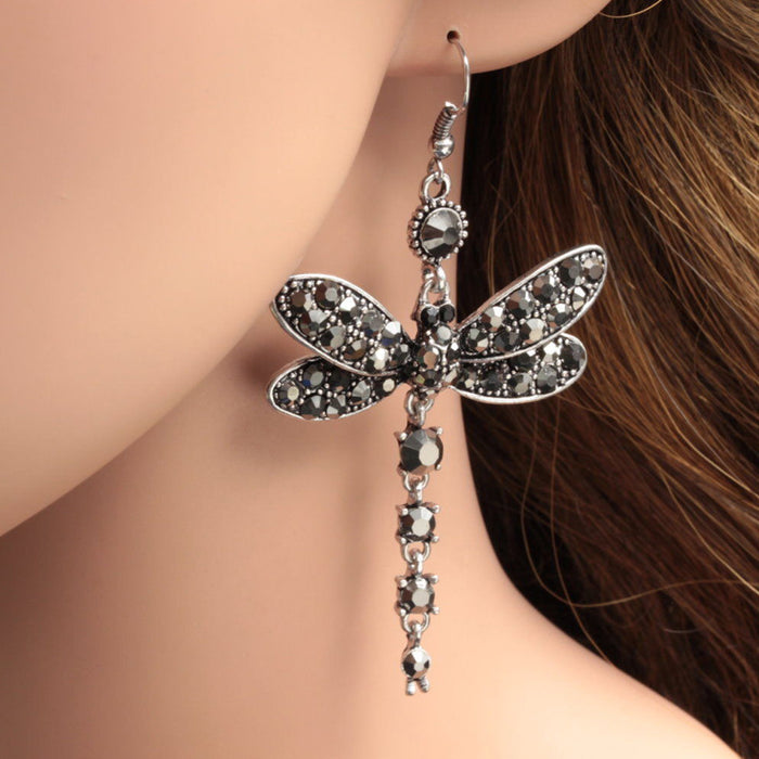 Wholesale Crystal Dragonfly Full Diamond Alloy Earrings MOQ≥2 JDC-ES-ConD001