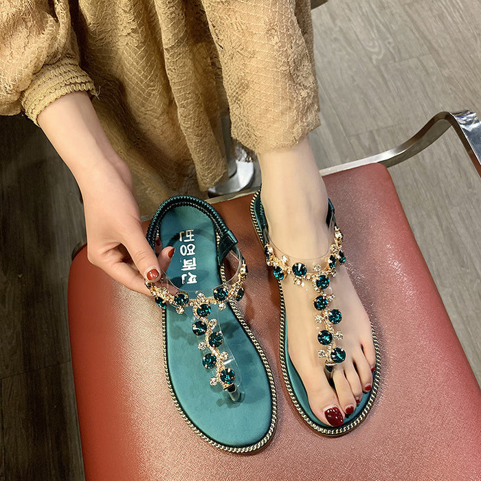 Wholesale women's flat thong rhinestone sandals JDC-SD-GuangC001