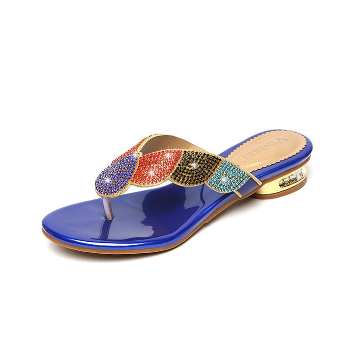 Wholesale Rhinestone Sandals Women's Summer Leather Beach Sandals JDC-SD-XHX001