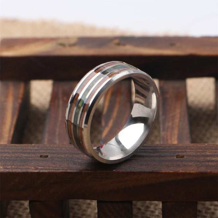Wholesale Rings Stainless Steel Opal Wood Grain Three Line Stripes MOQ≥2 JDC-RS-HuH007