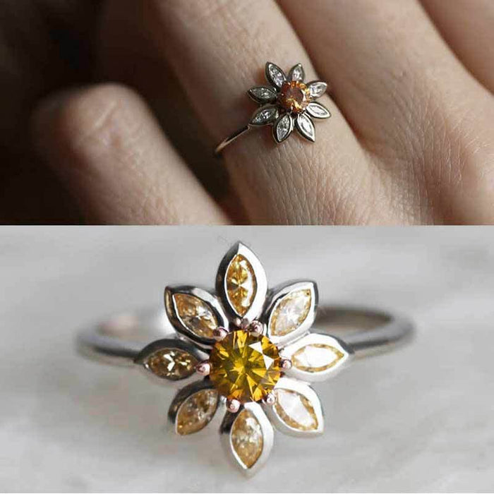 Wholesale Flower Simple Small Daisy Zircon Ring MOQ≥2 JDC-RS-CaoS051