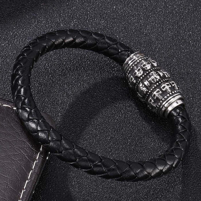 Jewelry WholesaleWholesale Leather Stainless Steel Skull Magnetic Buckle Bracelet JDC-BT-RShen013 Bracelet 日盛 %variant_option1% %variant_option2% %variant_option3%  Factory Price JoyasDeChina Joyas De China