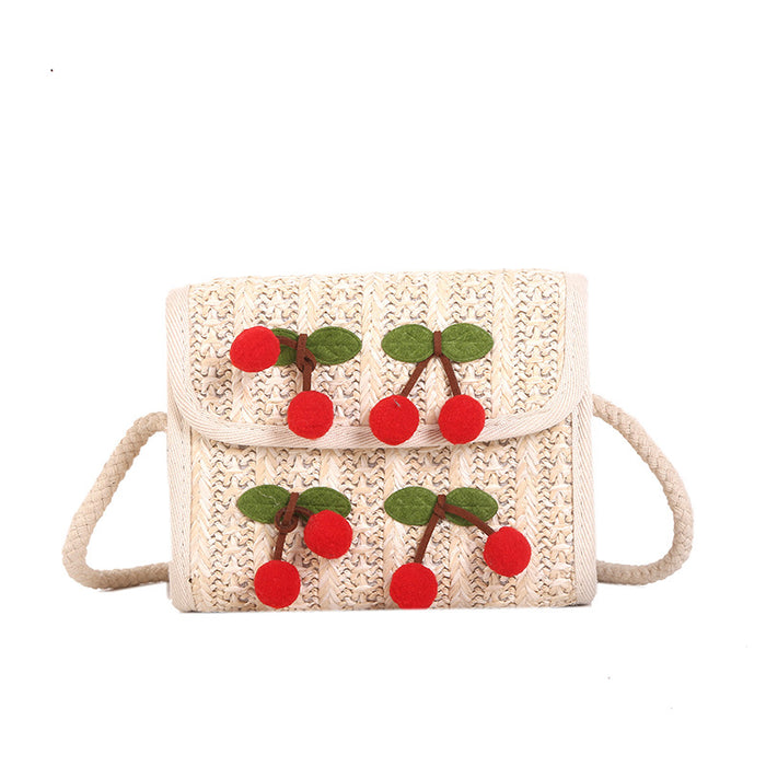 Wholesale beach bag straw woven messenger bag girl cherry woven bag JDC-SD-Shens012