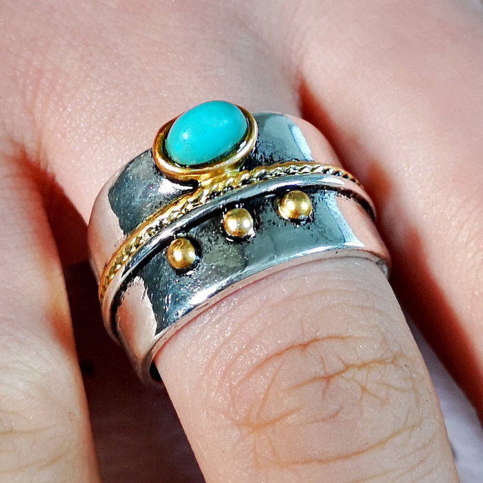 Wholesale Plated 925 Vintage Thai Silver Turquoise Metal Ring JDC-RS-RongY003