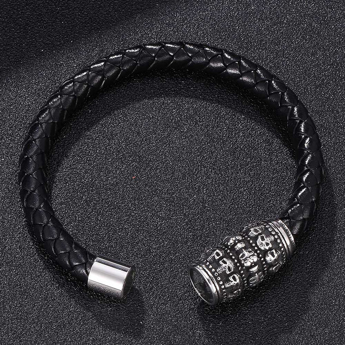 Jewelry WholesaleWholesale Leather Stainless Steel Skull Magnetic Buckle Bracelet JDC-BT-RShen013 Bracelet 日盛 %variant_option1% %variant_option2% %variant_option3%  Factory Price JoyasDeChina Joyas De China