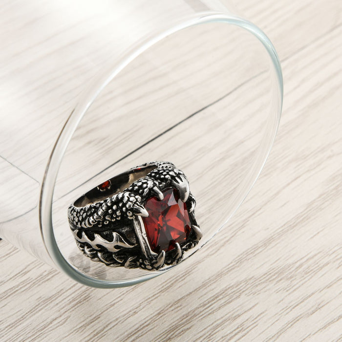 Wholesale Men's Rings Titanium Ruby Dragon Claw JDC-RS-YiS012