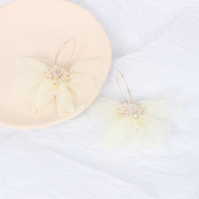 Wholesale Exaggerated Lace Floral Fabric Earrings MOQ≥2 JDC-ES-Yir018