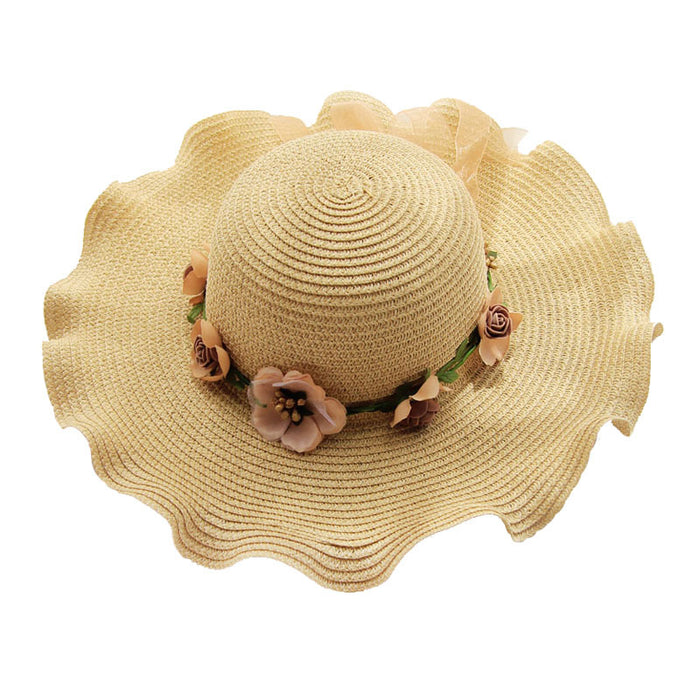 Wholesale Wavy Wreath Big Brim Straw Woven Sun Hat MOQ≥3 JDC-FH-BeX002