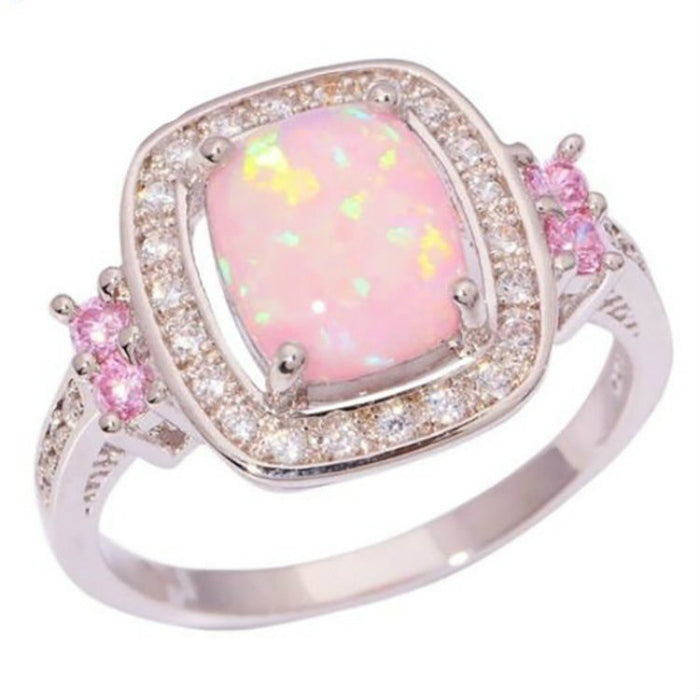 Wholesale Pink Opal Alloy Ring MOQ≥2 JDC-RS-ZaiR001