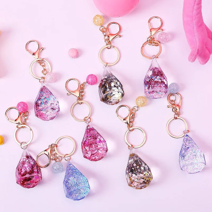 Wholesale diamond water drop into oil girl heart keychain JDC-KC-LingY003