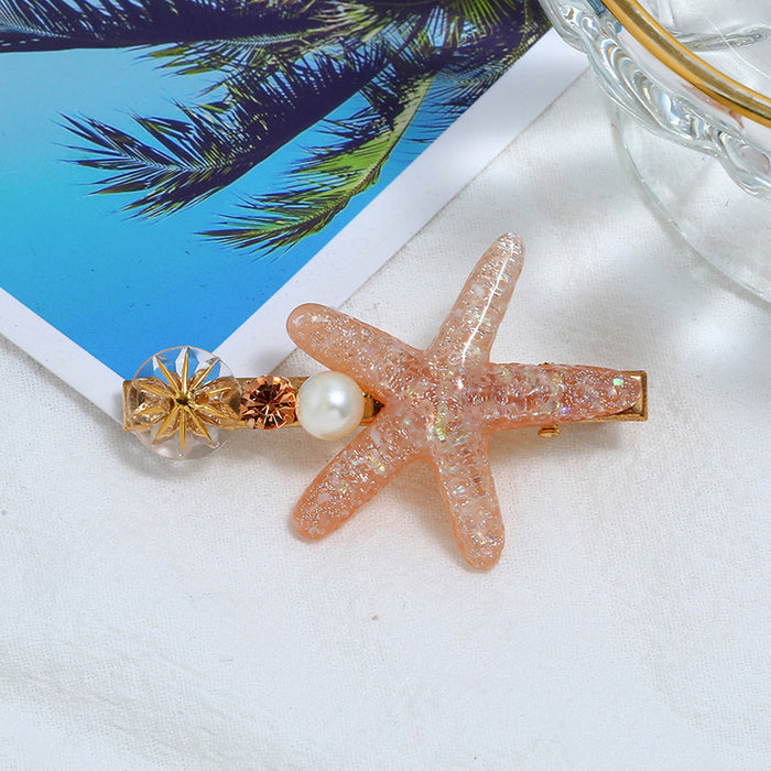 Épingle à cheveux en gros étoiles de mer avec clip de bord diamant frange clip perle jdc-hc-zhil003