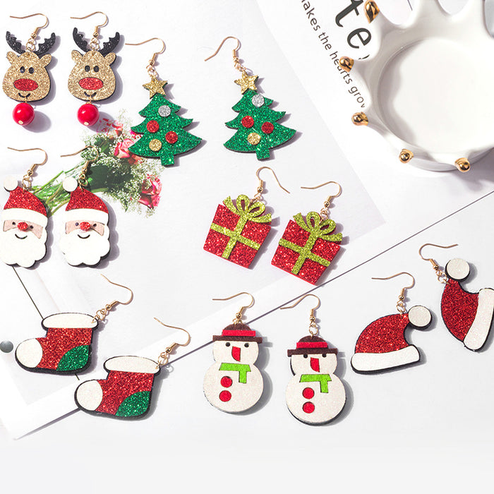 Wholesale Earrings Metal Christmas Cartoon Stereoscopic Santa Claus Snowman Elk JDC-ES-MDD073