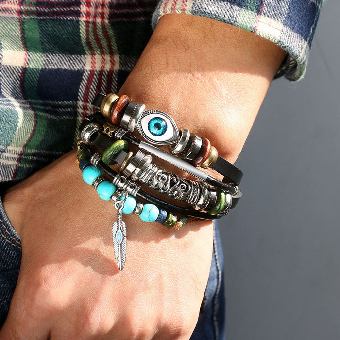 Wholesale Personality European and American Turquoise Blue Eyes Men's Bracelet JDC-BT-LvY001
