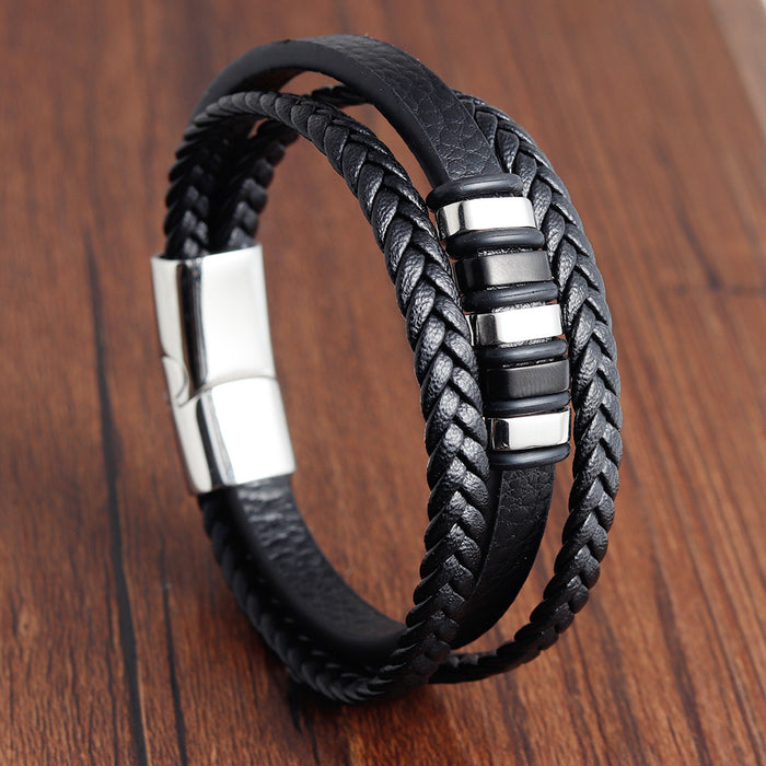 Wholesale Bracelet Stainless Steel Leather Woven JDC-BT-OuSD001